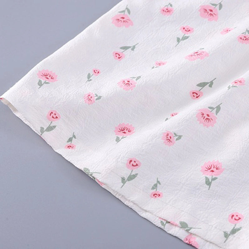 Girls Light Pink Floral Printed Short Sleeve Top With Elasticated Shorts Sets 2 pc. Sets
