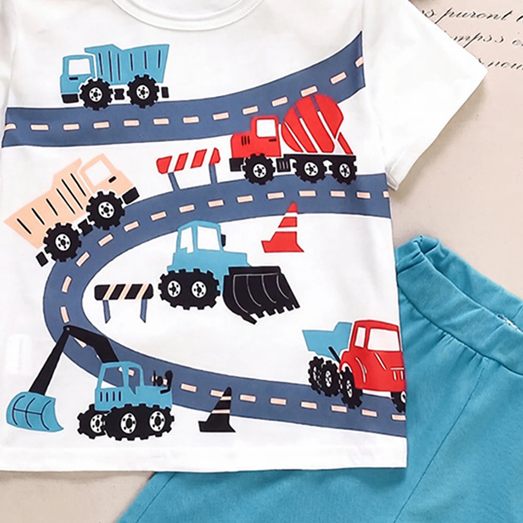 Boys White Short Sleeve Graphic Print T-Shirt With Shorts Sets 2 pc. Sets