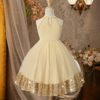 Girls Beige Sequin Embellished Sleeveless Fit & Flare Dress Casual Dresses