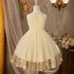 Girls Beige Sequin Embellished Sleeveless Fit & Flare Dress Casual Dresses