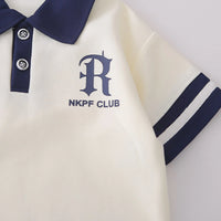 Boys Off White Typographic Print Polo T-Shirt With Shorts Set Sets