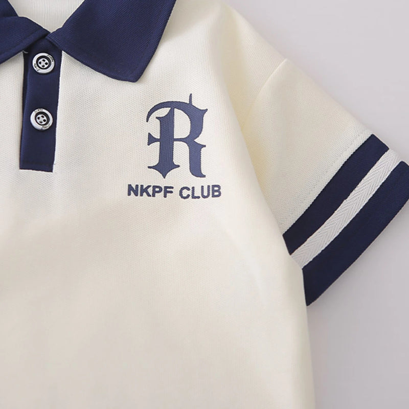 Boys Off White Typographic Print Polo T-Shirt With Shorts Set Sets