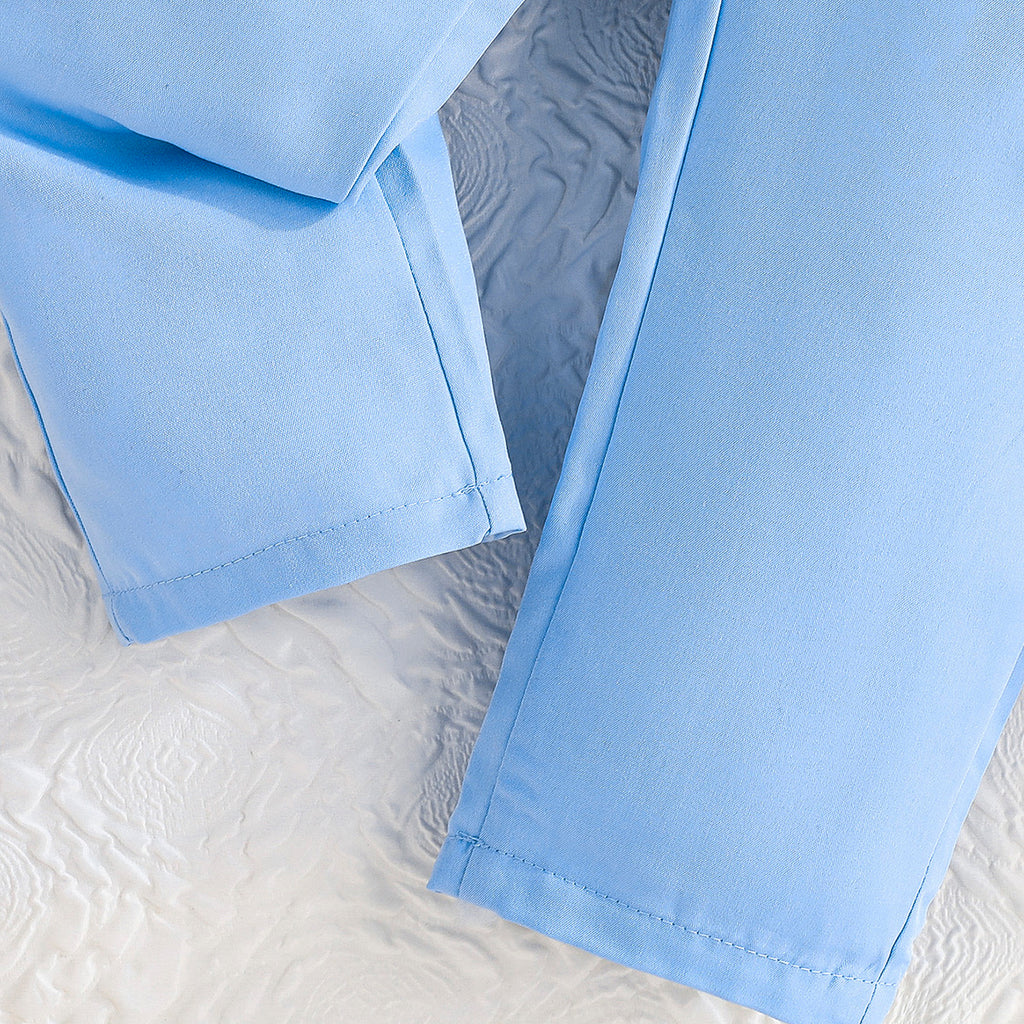 Girls Sky Blue Floral Applique Waistcoat With Camisole Top And Pants Set 3 pc. Sets
