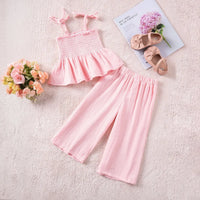 Girls Pink Sleeveless Smocked Peplum Top With Cropped Pants Co-ord Sets Sets Pink 1-2 Y