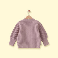 Girls Mauve Bow Applique Long Sleeve Sweater Sweaters & Cardigans