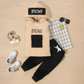 Boys Beige Typography Print Hooded Vest With Joggers Sets 2 pc. Sets Beige 3-4 Y