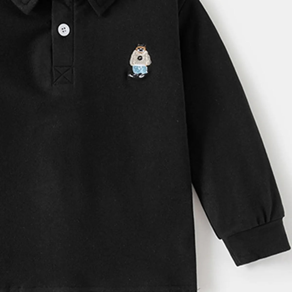 Boys Black Long Sleeves Polo T-shirt Tshirts