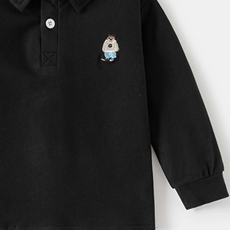 Boys Black Long Sleeves Polo T-shirt Tshirts