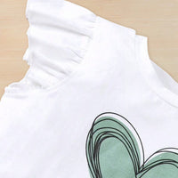 Girls Heart Printed Flutter Sleeves Top With Green Shorts Set 2 pc. Sets