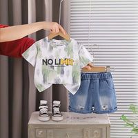 Boys Light Green Tie-Dye Printed Round Neck T-Shirt With Denim Shorts Sets 2 pc. Sets Light Green 1-2 Y