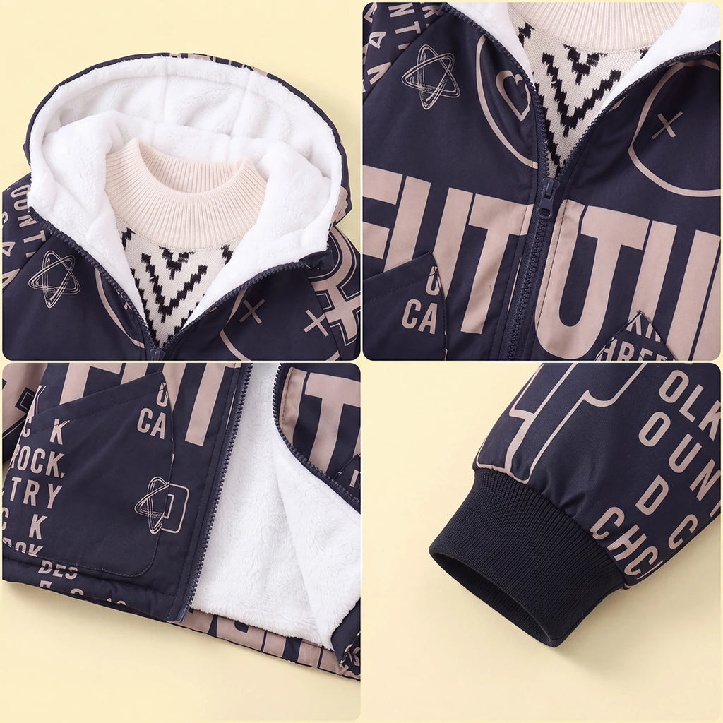 Boys Printed Hooded Fleece Jacket Coats & Jackets