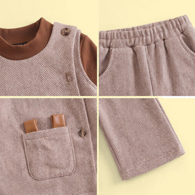 Girls Light Brown Herringbone Top & Pants With T-Shirt Sets Sets