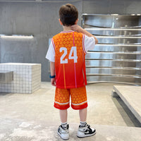 Boys Orange Typographic Print Short Sleeve T-Shirt With Shorts Sets 2 pc. Sets
