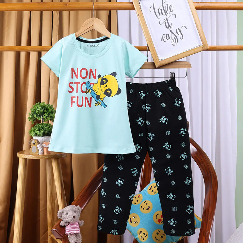Girls Light Green Typographic Printed Short Sleeve T-shirts With Elasticated Legging Sets Sets Light Green 2-3 Y