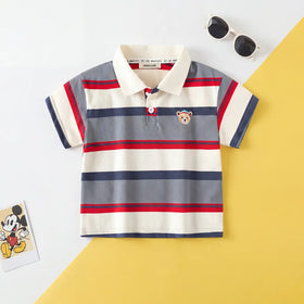 Boys Multicolor Stripes Polo T-Shirt With Short Sleeves Tshirts Multicolor 1-2 Y