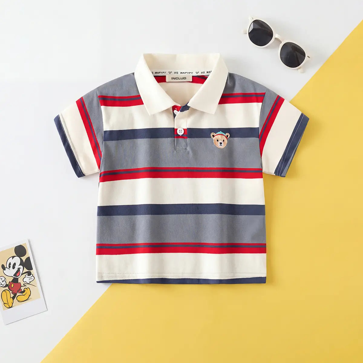 Boys Multicolor Stripes Polo T-Shirt With Short Sleeves Tshirts Multicolor 1-2 Y