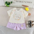 Girls Printed Raglan Sleeve Top with Lavender Shorts Sets 2 pc. Sets Lavender 1-2 Y