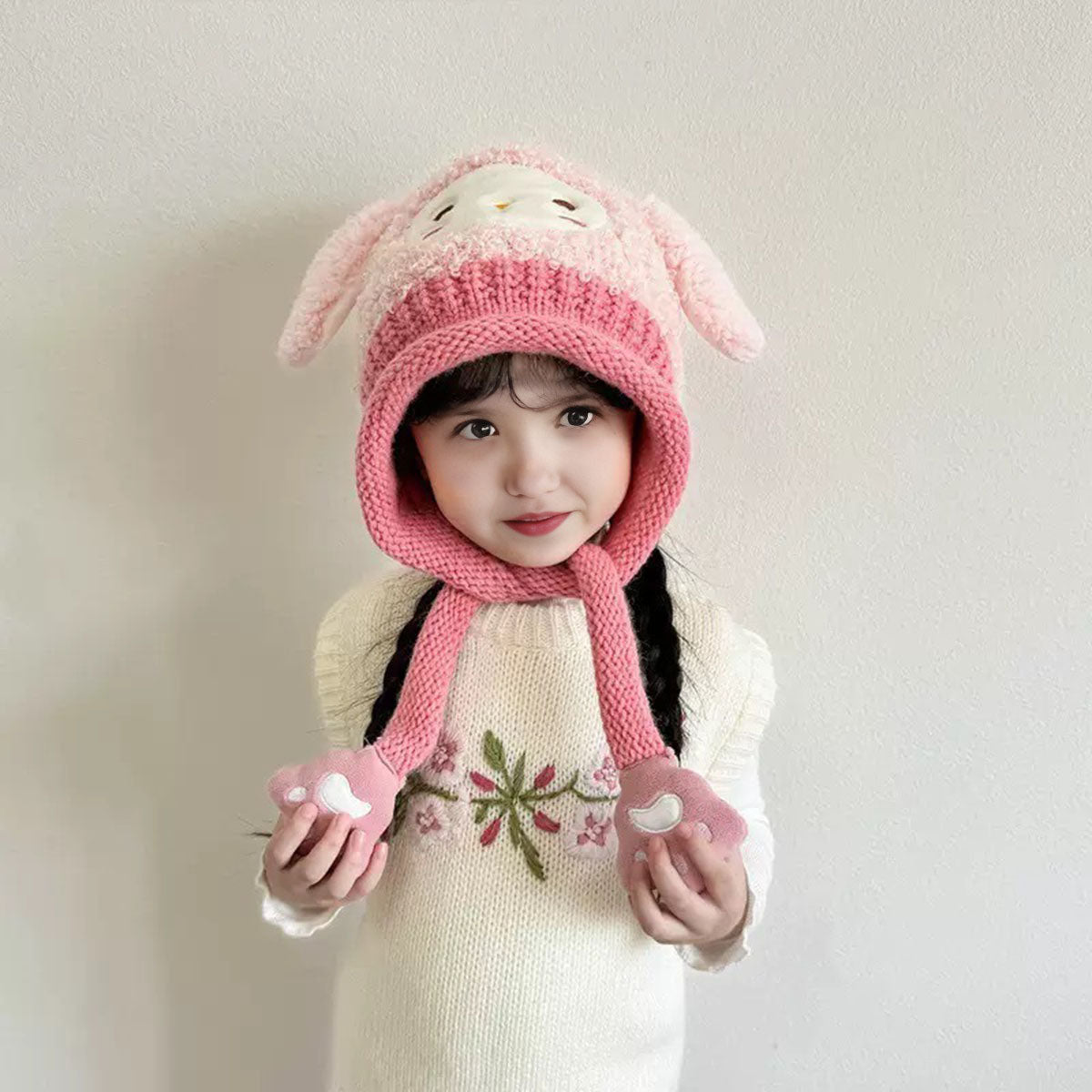 Kids Warm Animated Embroidered Beanie Cap Trending Accessories Pink Onesize