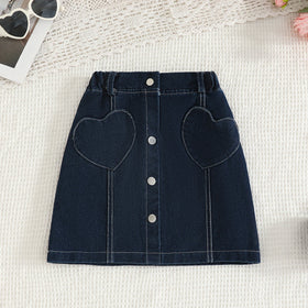 Girls Sky Blue 3D Flower Applique Crop Top With Denim Skirts Set Sets