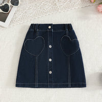 Girls Sky Blue 3D Flower Applique Crop Top With Denim Skirts Set Sets