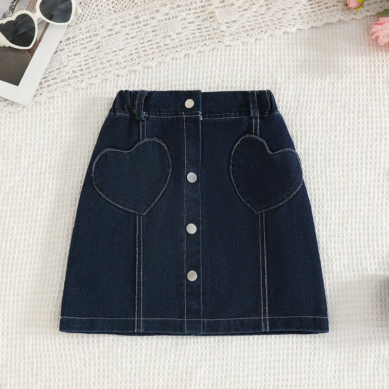 Girls Sky Blue 3D Flower Applique Crop Top With Denim Skirts Set Sets