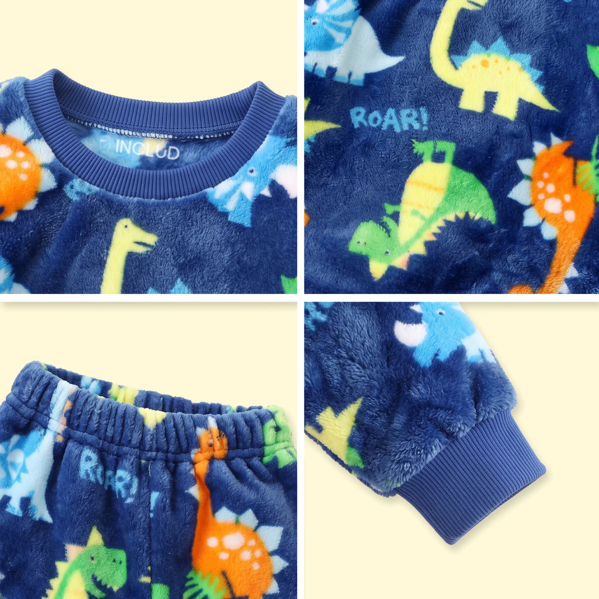 Boys Dark Blue Dinosaur Print Fleece Sweatshirt With Pants Sets 2 pc. Sets