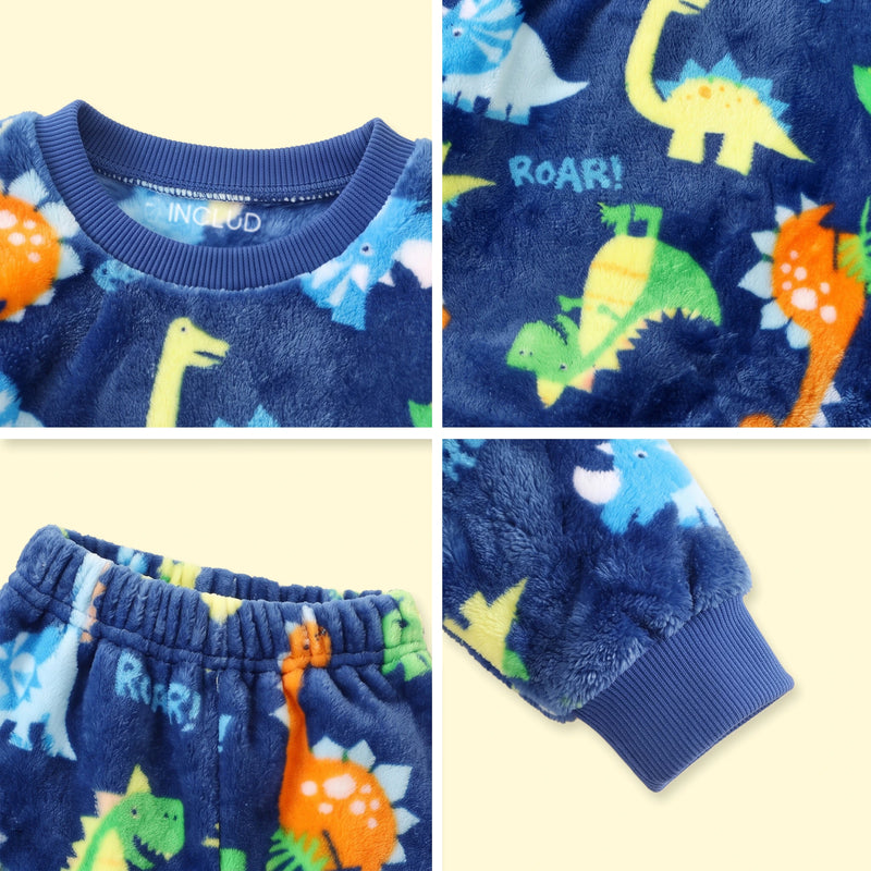 Boys Dark Blue Dinosaur Print Fleece Sweatshirt With Pants Sets 2 pc. Sets