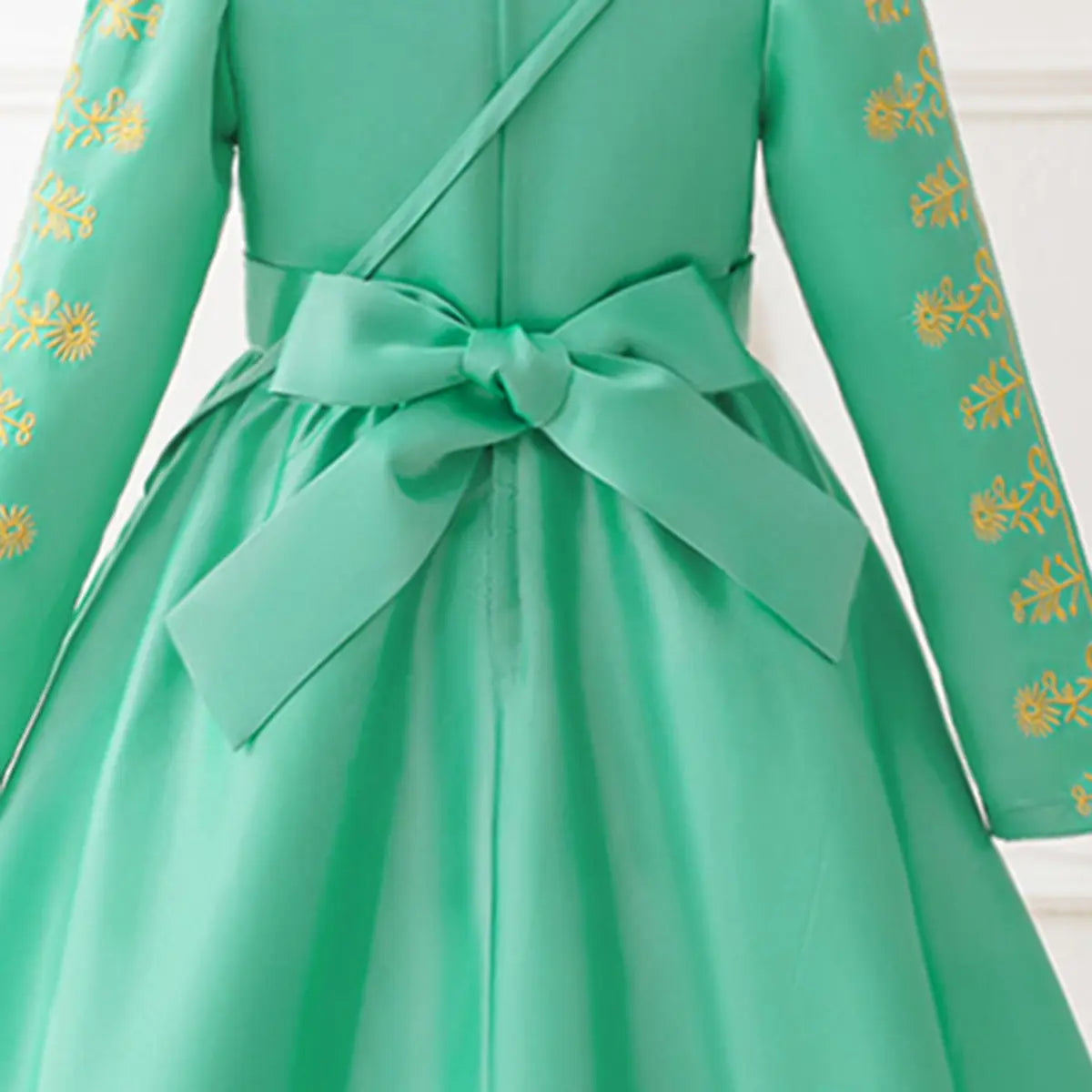 Girls Green Long Sleeve Embroidered Fit & Flare Dress Casual Dresses
