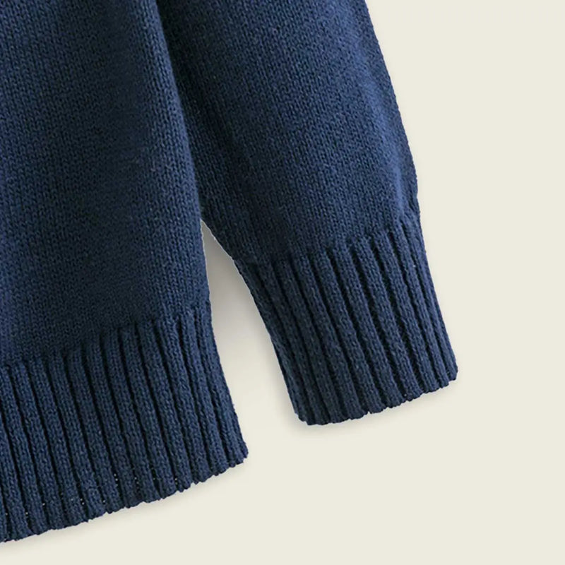 Girls Navy Blue Cardigan With Self-Design Heart Patterns Sweaters & Cardigans