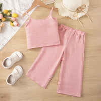 Girls Pink Textured Sleeveless Crop Top With Pants Co-ord Sets Sets