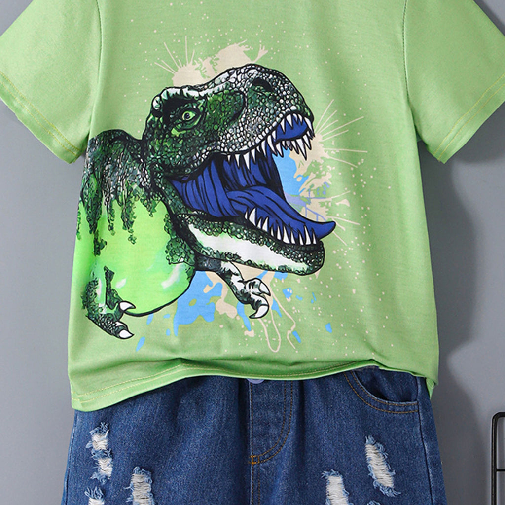 Boys Green Dinosaur Graphic T-Shirt With Denim Shorts Set 2 pc. Sets
