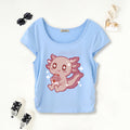 Girls Light Blue Graphic Printed Short Sleeves Scoop Neck T-Shirt Tshirts Light Blue 7-8 Y
