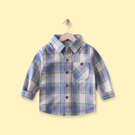 Boys Blue Checked Long Sleeve Shirt Shirts Blue 1-2 Y