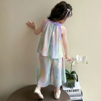 Girls Purple Floral Pearl Detail Top With Pants Sets Sets