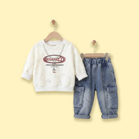 Boys Off White Typographic Sweatshirt & Denim Cargo Pants Sets Sets Off White 1-2 Y