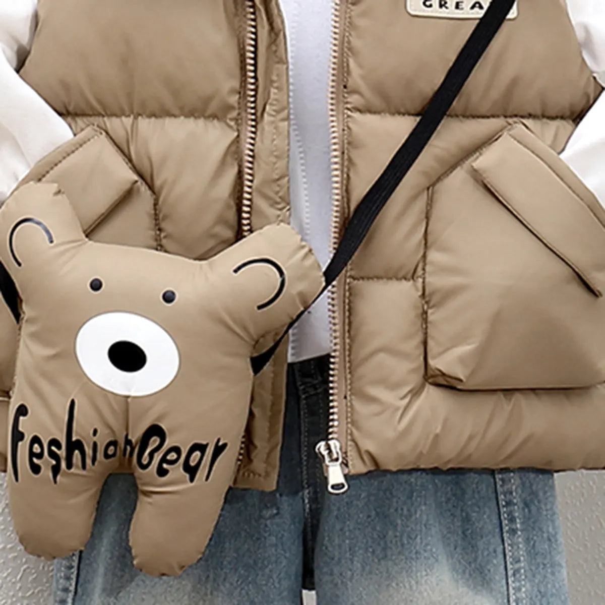 Boys Brown Hooded Sleeveless Puffer Vest With Patch Pockets Coats & Jackets