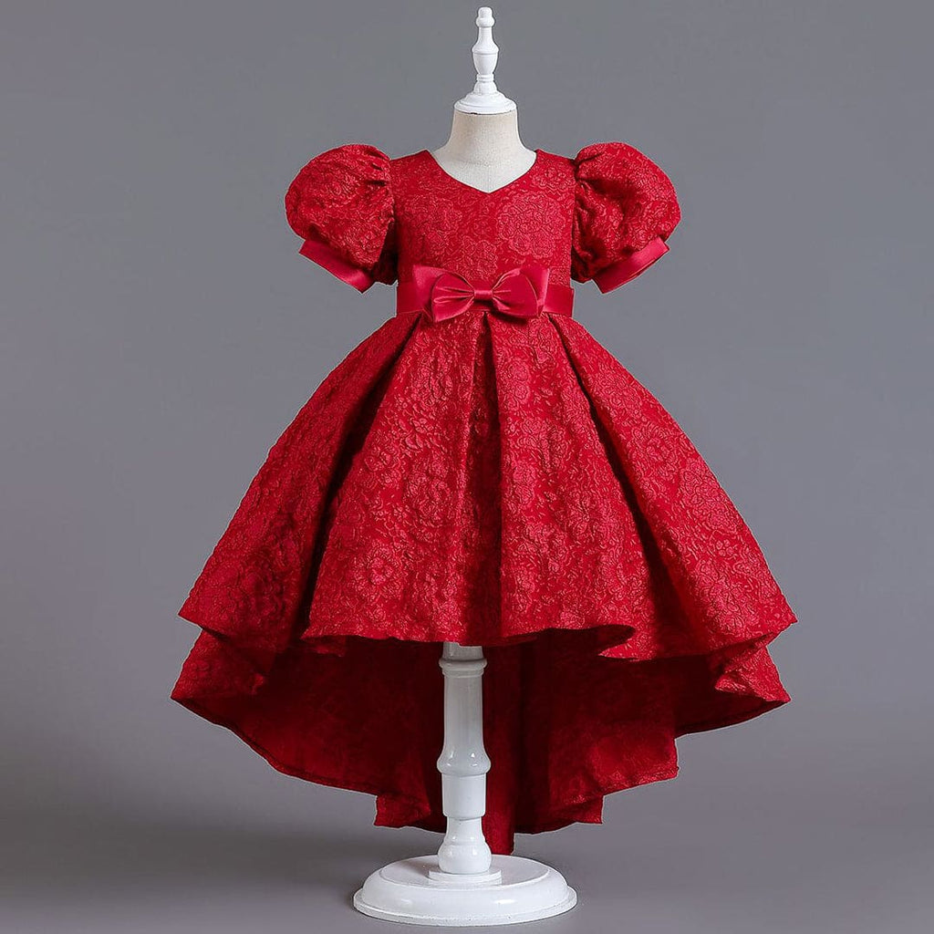 Girls Red Texture High Low Party Wear Dress Party Dresses Red 4-5 Y 