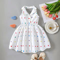 Girls White Heart Printed Sleeveless A-Line Dress Casual Dresses White 2-3 Y