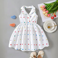 Girls White Heart Printed Sleeveless A-Line Dress Casual Dresses White 2-3 Y