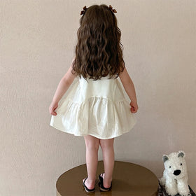Girls Black Self-Design Sleeveless A-line Dress Casual Dresses