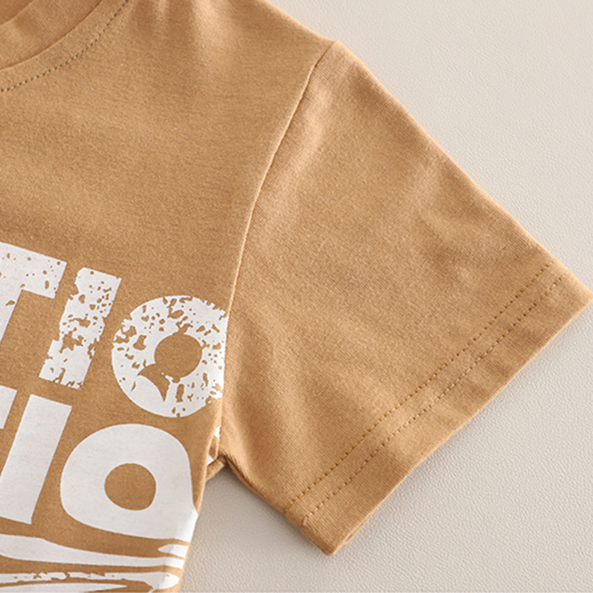 Boys Khaki Typographic Printed Short Sleeves Round Neck T-Shirt With Shorts Set 2 pc. Sets
