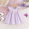Girls Lavender Bow Applique Flutter Sleeve A-Line Dress Casual Dresses Lavender 1-2 Y