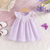 Girls Lavender Bow Applique Flutter Sleeve A-Line Dress Casual Dresses Lavender 1-2 Y