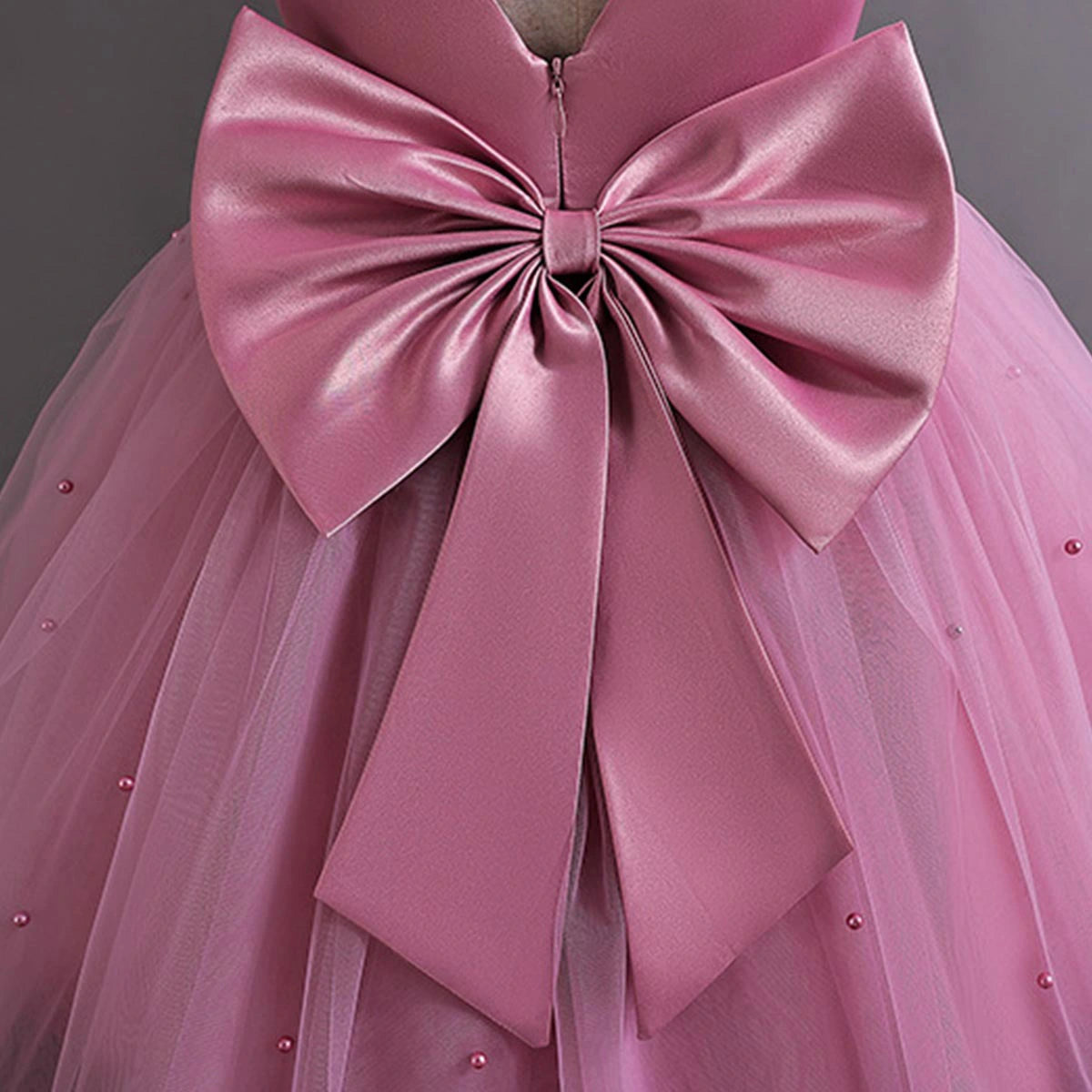 Girls Pink Pearl-Embellished Flutter Sleeve Party Wear Dress Party Dresses