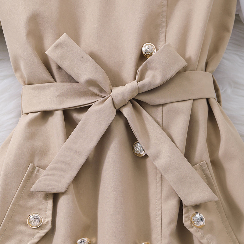 Girls Khaki Short Sleeves Round Neck Fit & Flare Dress Casual Dresses