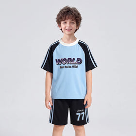 Boys Blue Typography Print Raglan Sleeve T-Shirt With Shorts Sets 2 pc. Sets