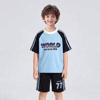 Boys Blue Typography Print Raglan Sleeve T-Shirt With Shorts Sets 2 pc. Sets