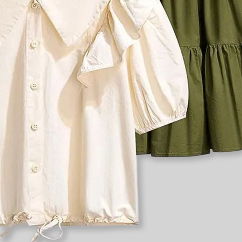 Girls Ruffle Shirt With Flared Skirt Set Sets   