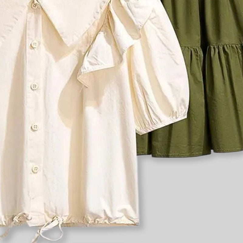 Girls Ruffle Shirt With Flared Skirt Set Sets   