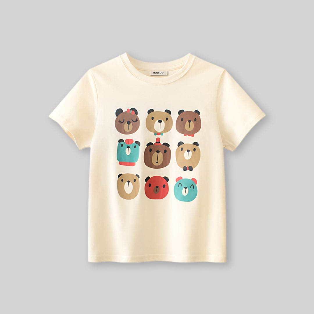 Girls Teddy Print Short Sleeves T-shirt Tshirts   